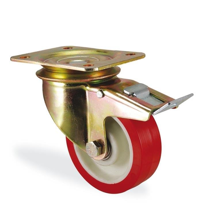 Kama / K4102 PUR 125 F18 / 125 mm Çaplı Tablalı Poliamid Üzeri Poliüretan Kaplı Burçlu Frenli Döner Teker