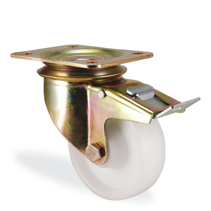 Kama / K4102 RMB 080 F18 / 80 mm Çaplı Tablalı Ağır Tip Moblen (PP) Kaplı Burçlu Frenli Döner Teker