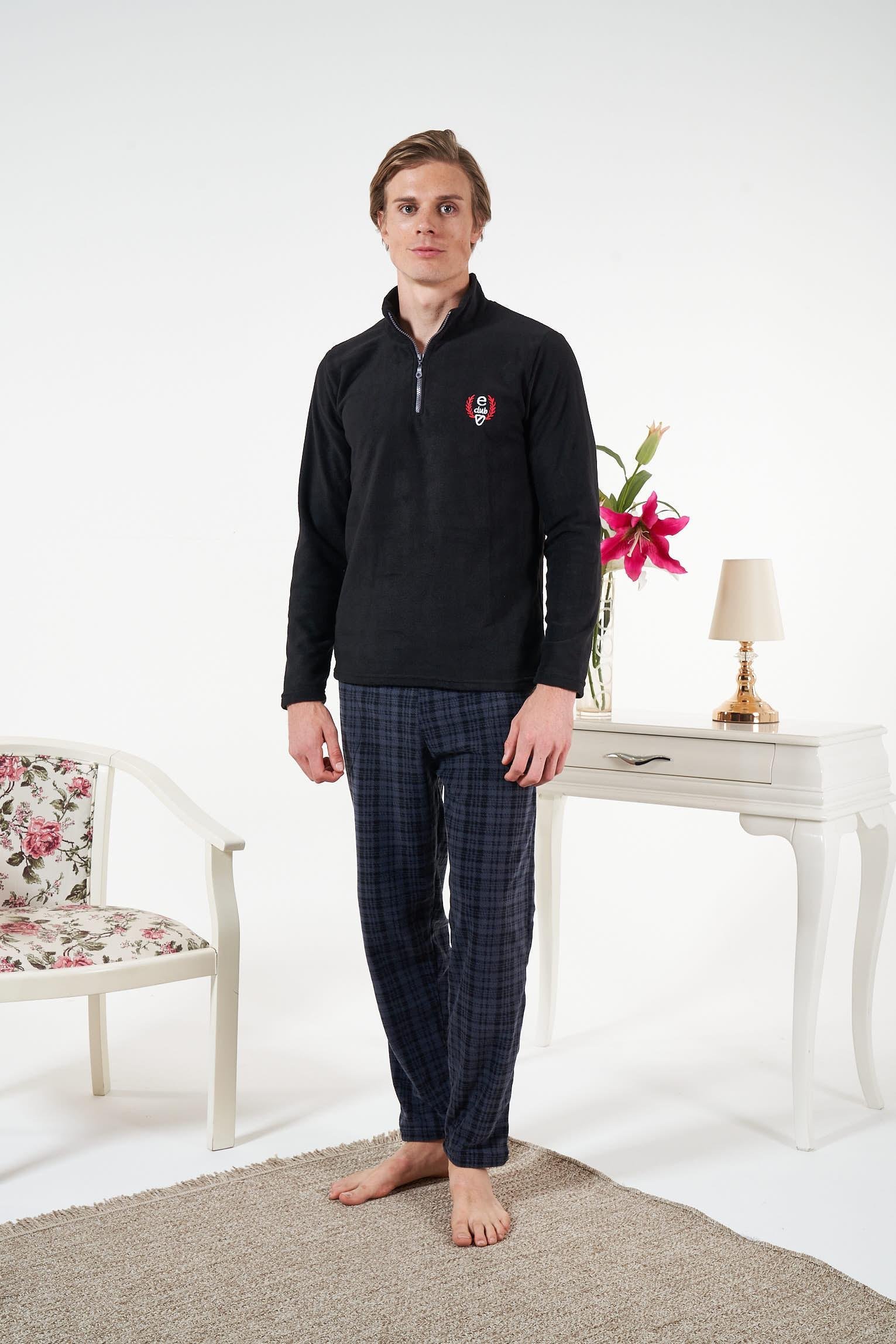 Erkek Polar Fermuarlı Üst ve Ekose Alt Pijama Takımı - 24428R