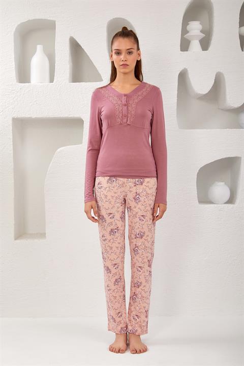 Kadın Dantelli Viskon Pijama Takım - 10762