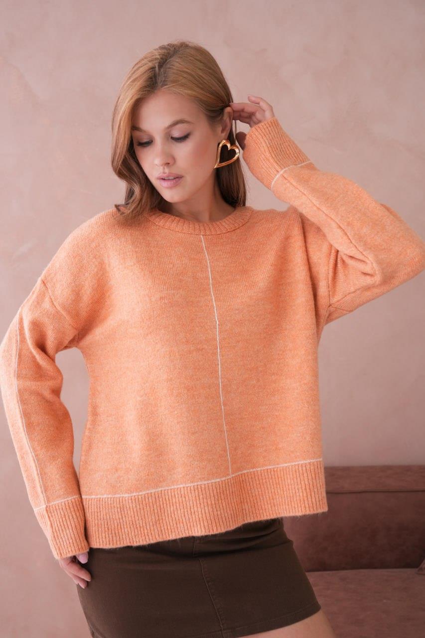 Kadın Dikiş Detaylı Oversize Triko Kazak - 8523R