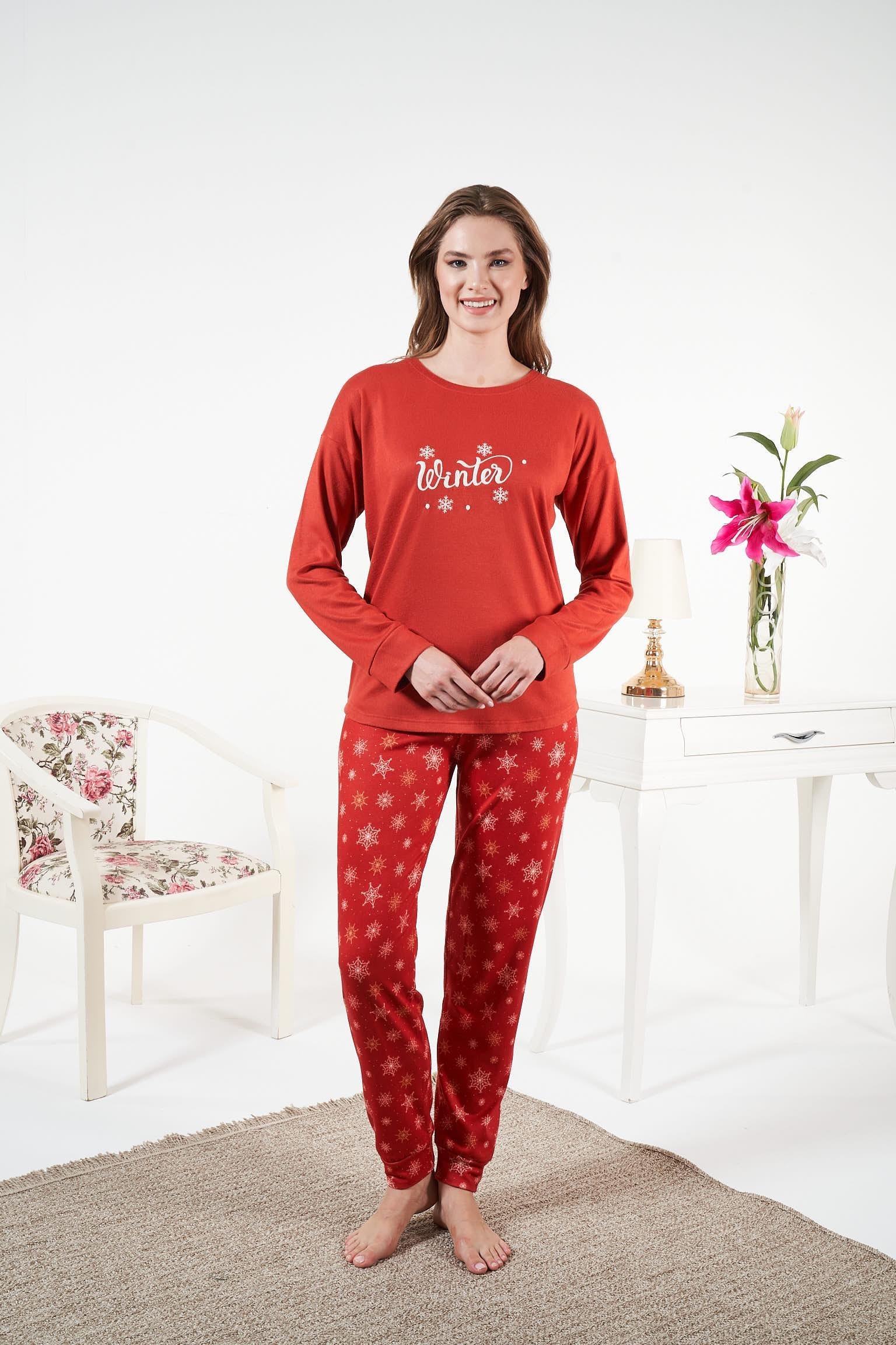 Kadın Kırmızı Termal Pijama Takımı - 24482R