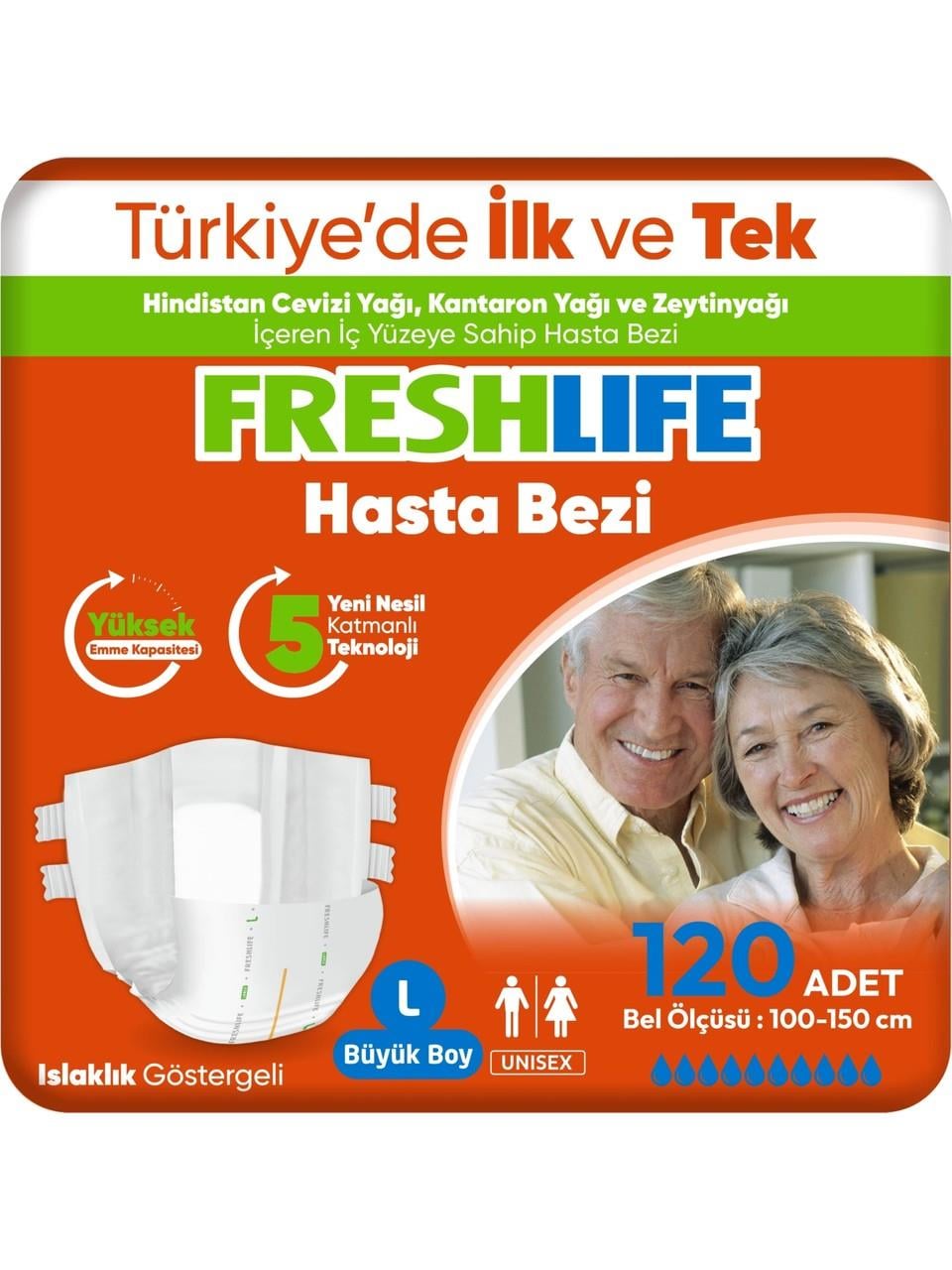 Freshlife Belbantlı Yetişkin Hasta Bezi Large (Büyük) Boy - 120 Adet