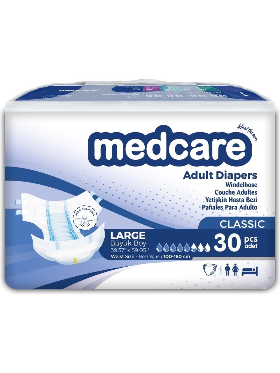 Medcare Classic Belbantlı Yetişkin Hasta Bezi Large (Büyük) Boy - 120 Adet 