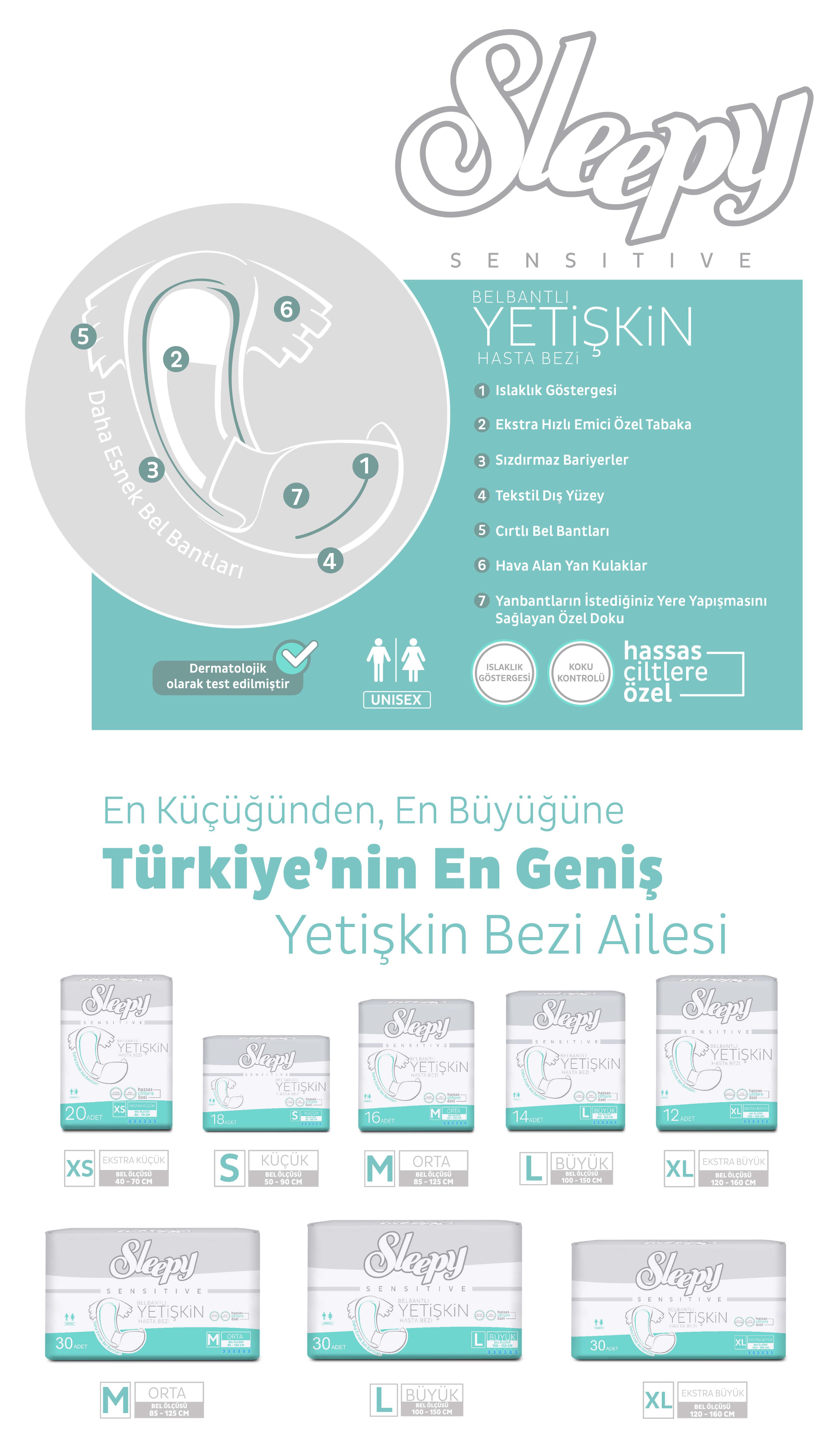 Sleepy Belbantlı Yetişkin Hasta Bezi Small (Küçük) Boy - 120 Adet