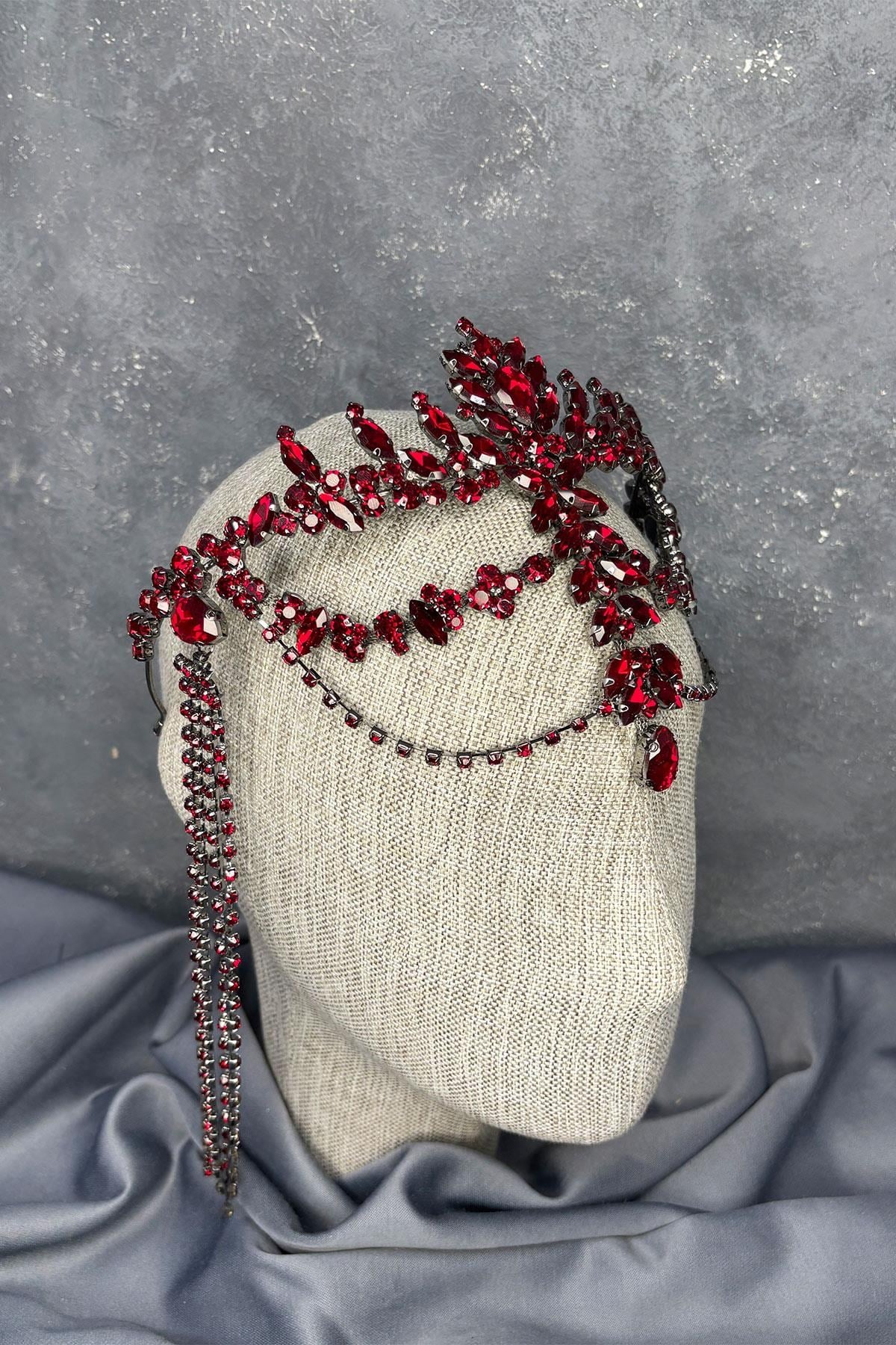 Bordo Sallantılı Alınlık Almeda Gelin Kına Tacı