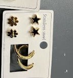 Kadın Gold Çelik Çoklu Küpe Seti - Kararmaz Paslanmaz Çelik Takı