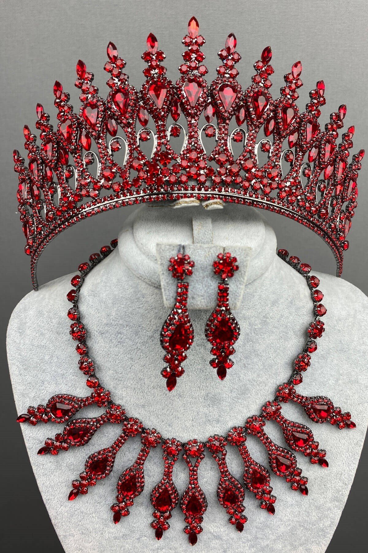Kırmızı  Henna Gelin Kına Tacı Kolye Küpe Seti