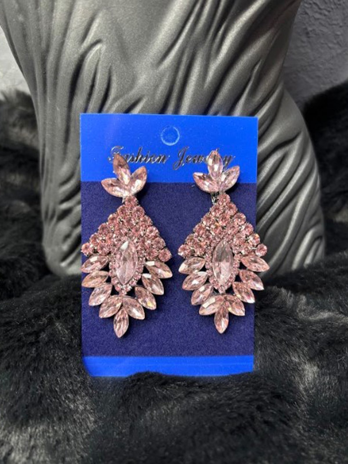 Pembe Luvia Kristal Taşlı Sallantılı Gelin Abiye Küpesi