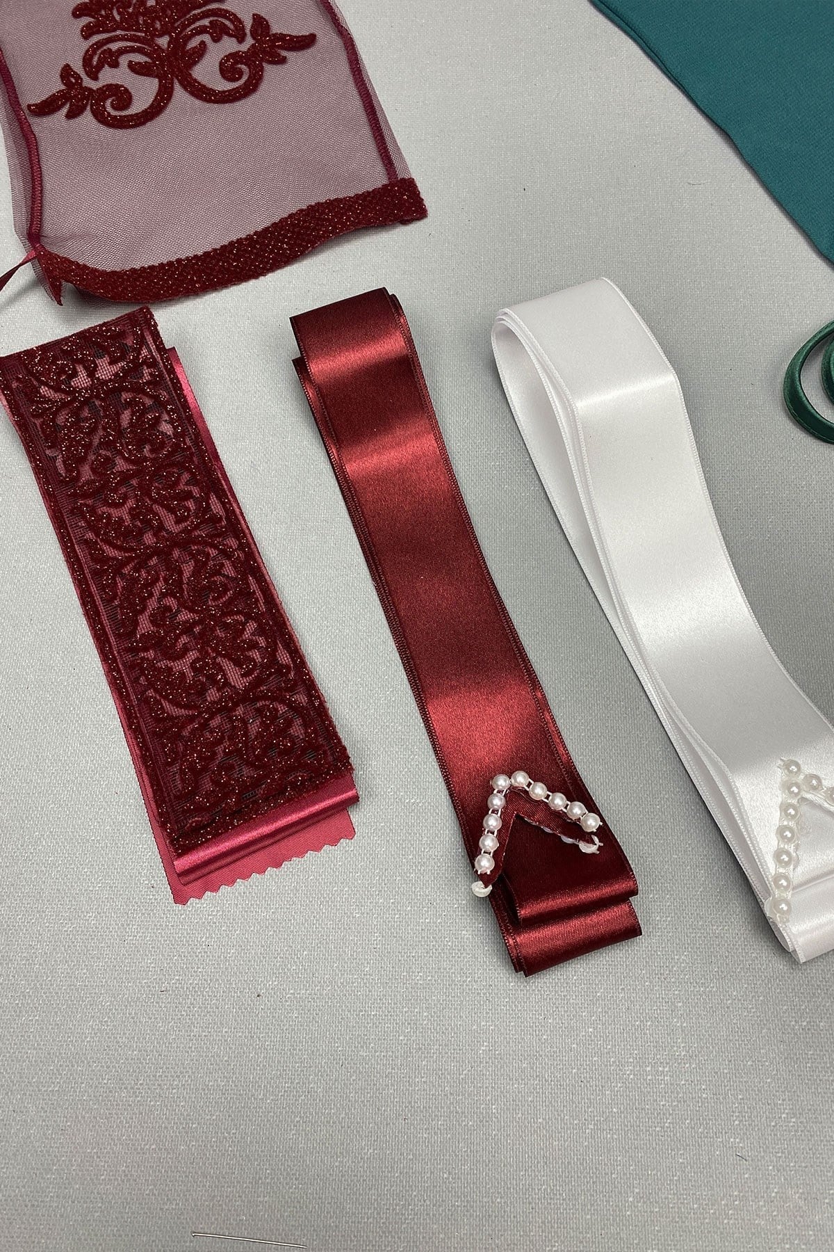 Simli Gelin Duvağı ve Damat Örtüsü Takı Kurdele Set