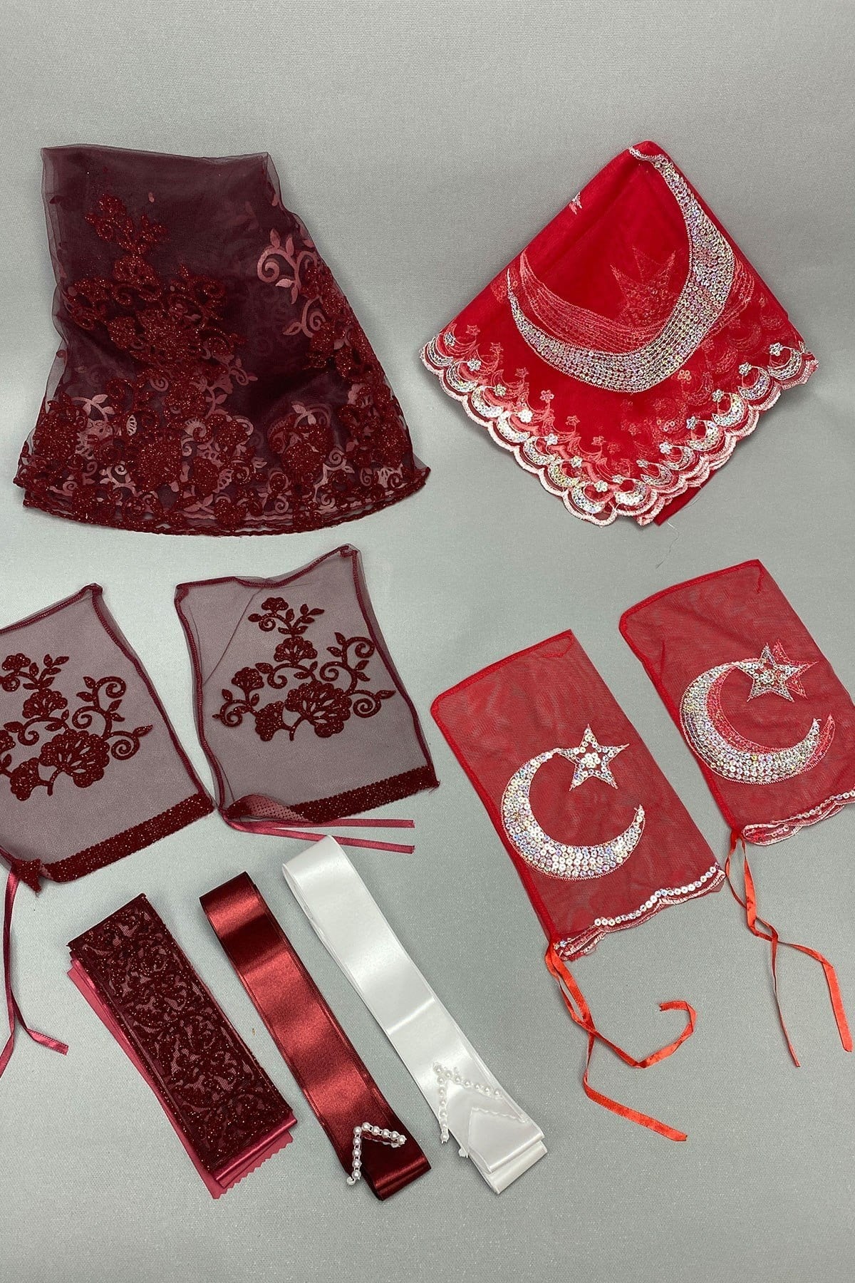 Simli Gelin Yüz Örtüsü ve Ay Yıldızlı Damat Örtüsü Takı Kurdelesi