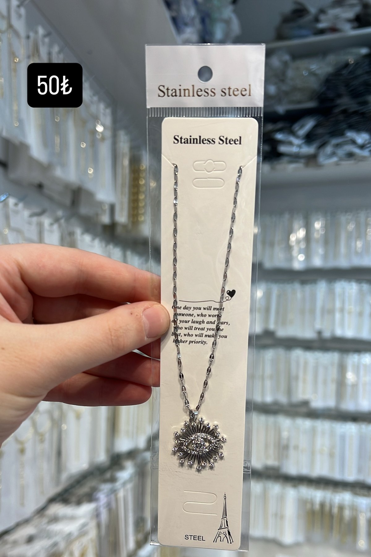 Steel Stainless Işıltılı Evil Eye Tasarım Kolye Toptan Satış