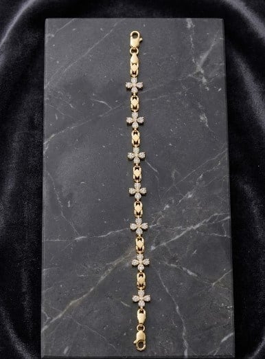 Toptan 316L Çelik Gold Dikey Baget Zirkon Taşlı Modern Kadın Bileklik