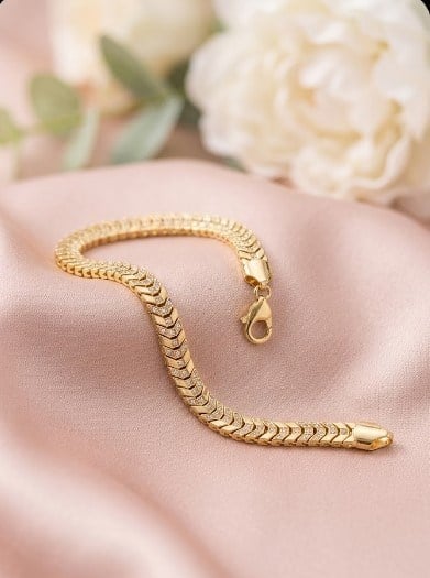 Toptan 316L Çelik Gold İtalyan Ezme Balıksırtı Zincir Kadın Bileklik