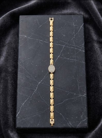 Toptan 316L Çelik Gold Sallantılı Baget Taşlı Minimalist Kadın Bileklik