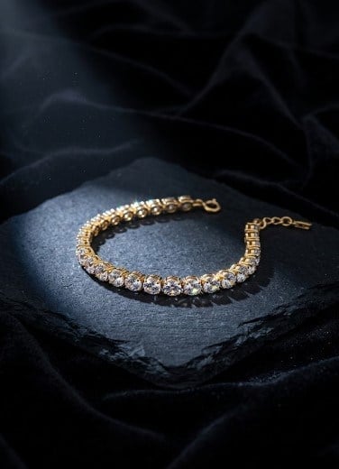 Toptan 316L Çelik Gold Üç Sıralı Baget Zirkon Taşlı Kadın Bileklik