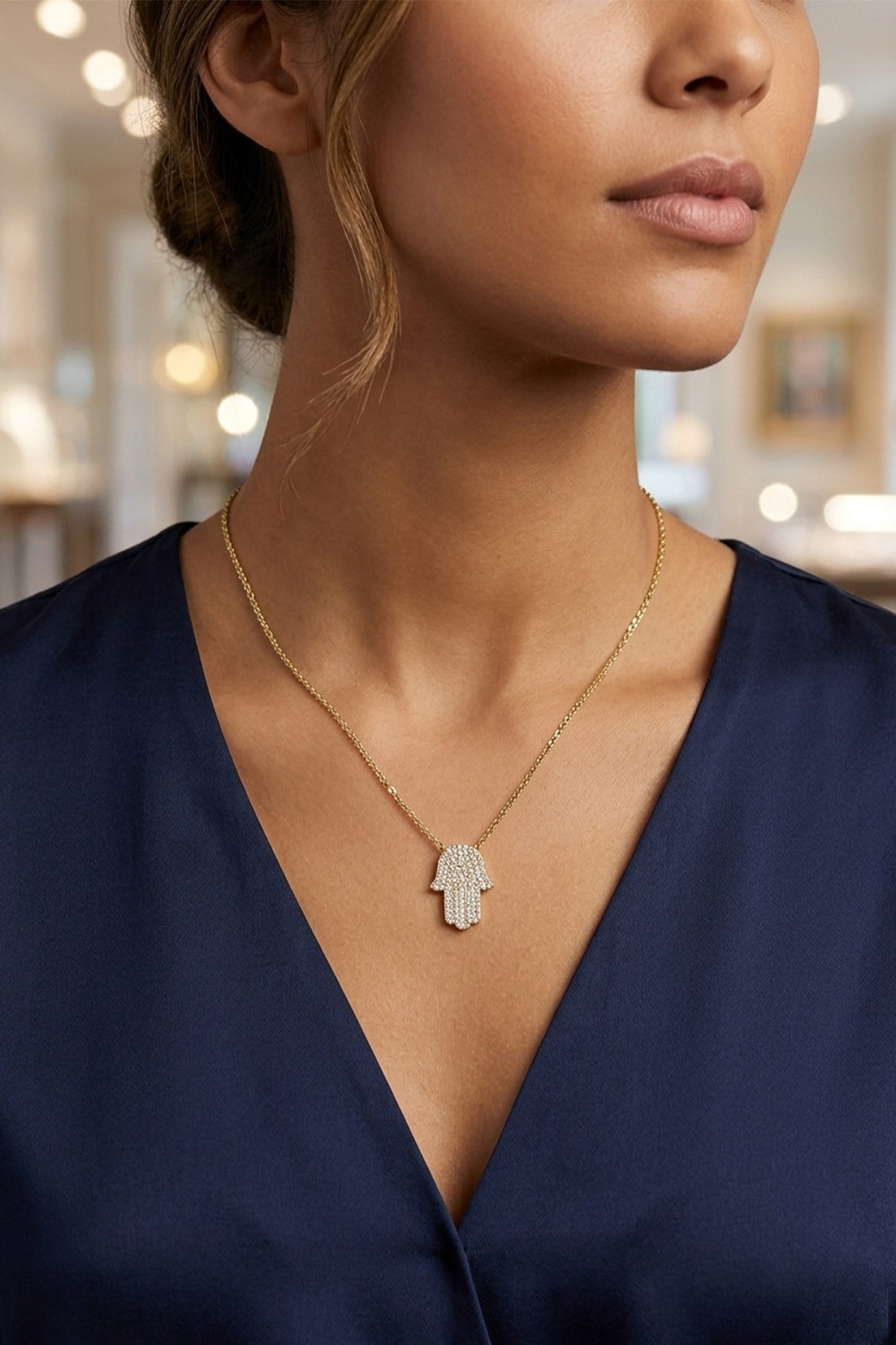Toptan Gold Baget Zirkon Taşlı Minimalist Kolye