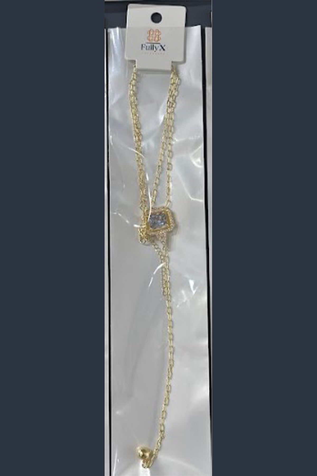 Toptan  Gold Dikey Çift Zirkon Taşlı Minimal Kolye