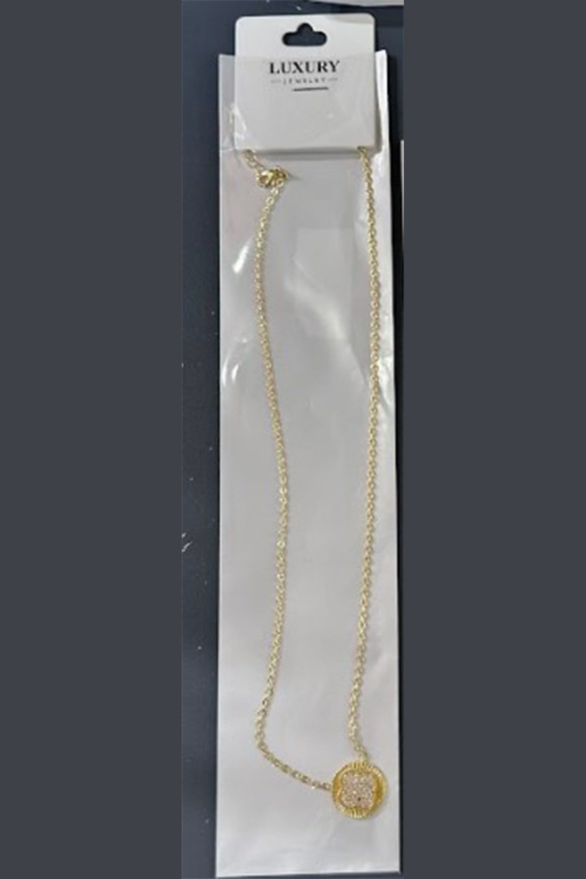 Toptan Gold İkili Zirkon Taşlı Damla Model Kolye