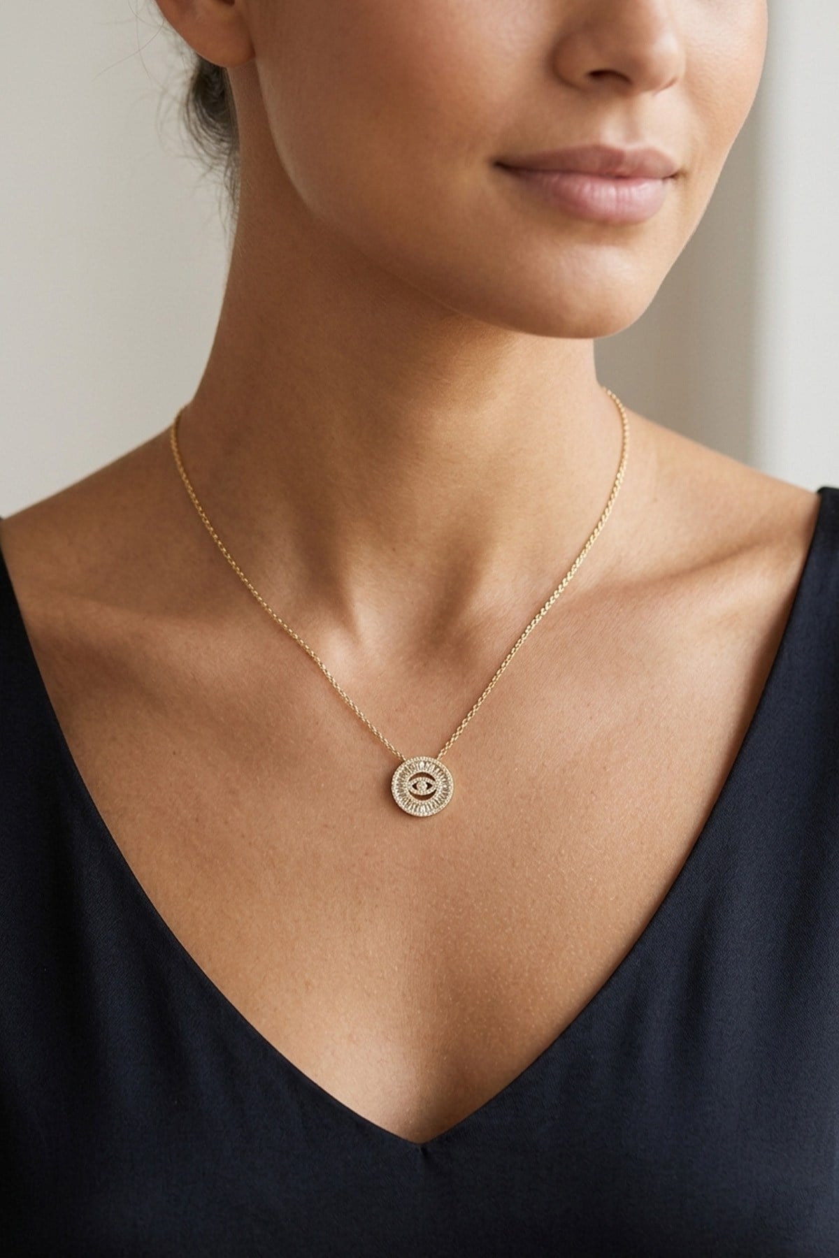 Toptan Gold Minimalist Baget Zirkon Taşlı Kolye