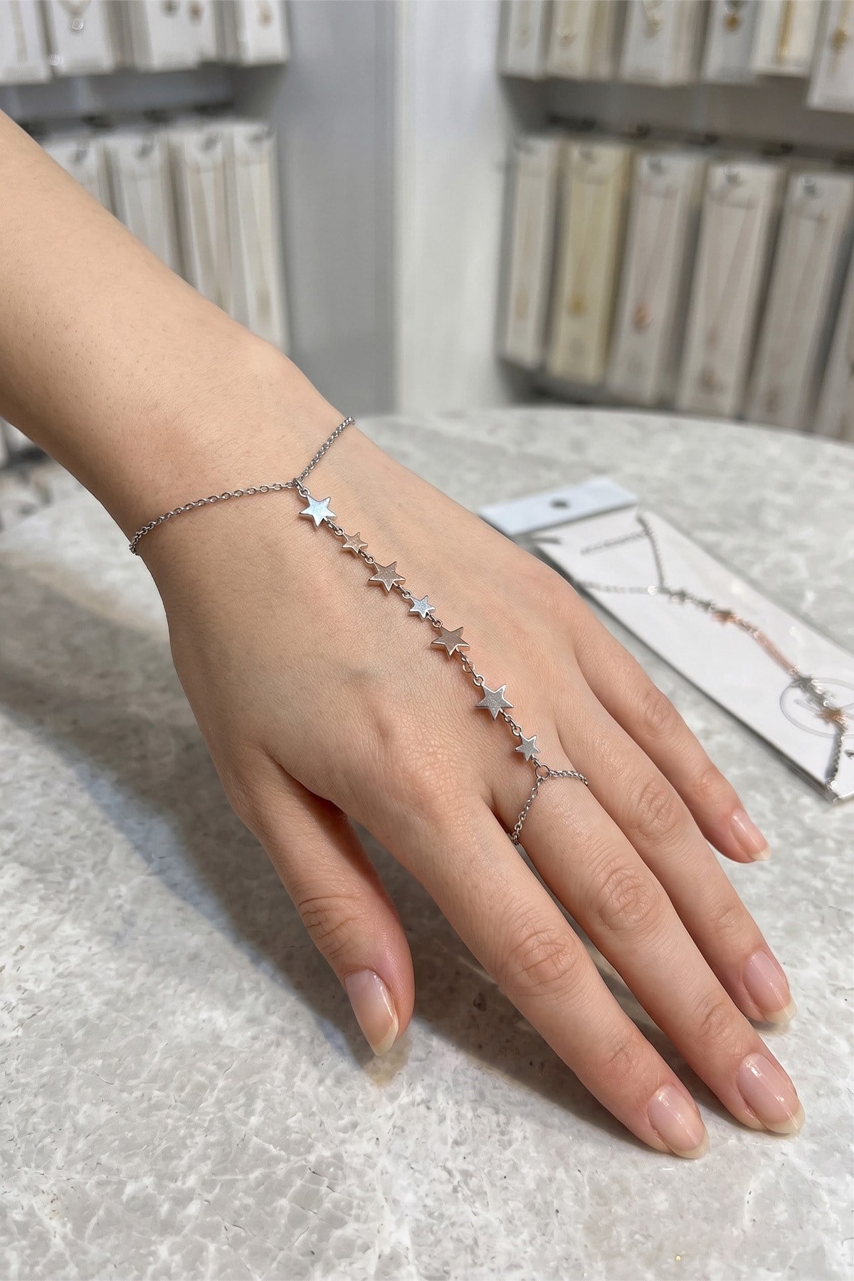 Toptan Gümüş Kaplama Yıldız Figürlü ve Pembe Kristal Boncuklu Şahmeran