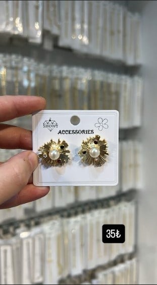 Toptan İncili Organik Dokulu Çelik Küpe - Gold Antik Model