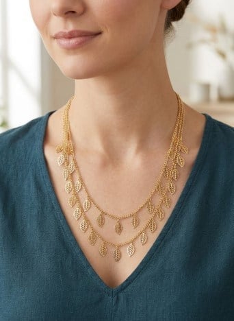 Toptan Kararmaz Çelik Çoklu Zincir Sallantılı Yaprak Model Kadın Kolye