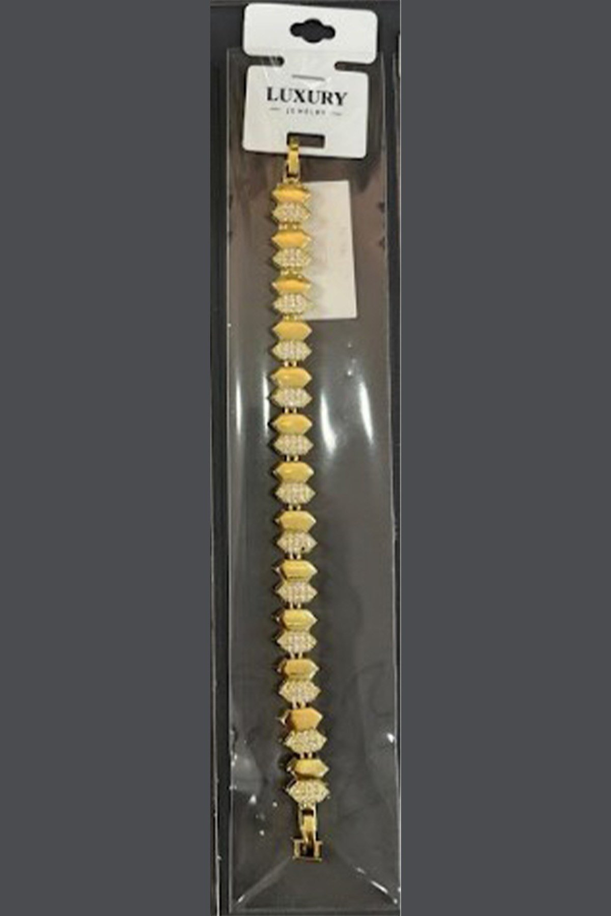Toptan Mekik Model Tam Tur Zirkon Taşlı Gold Çelik Kadın Bileklik