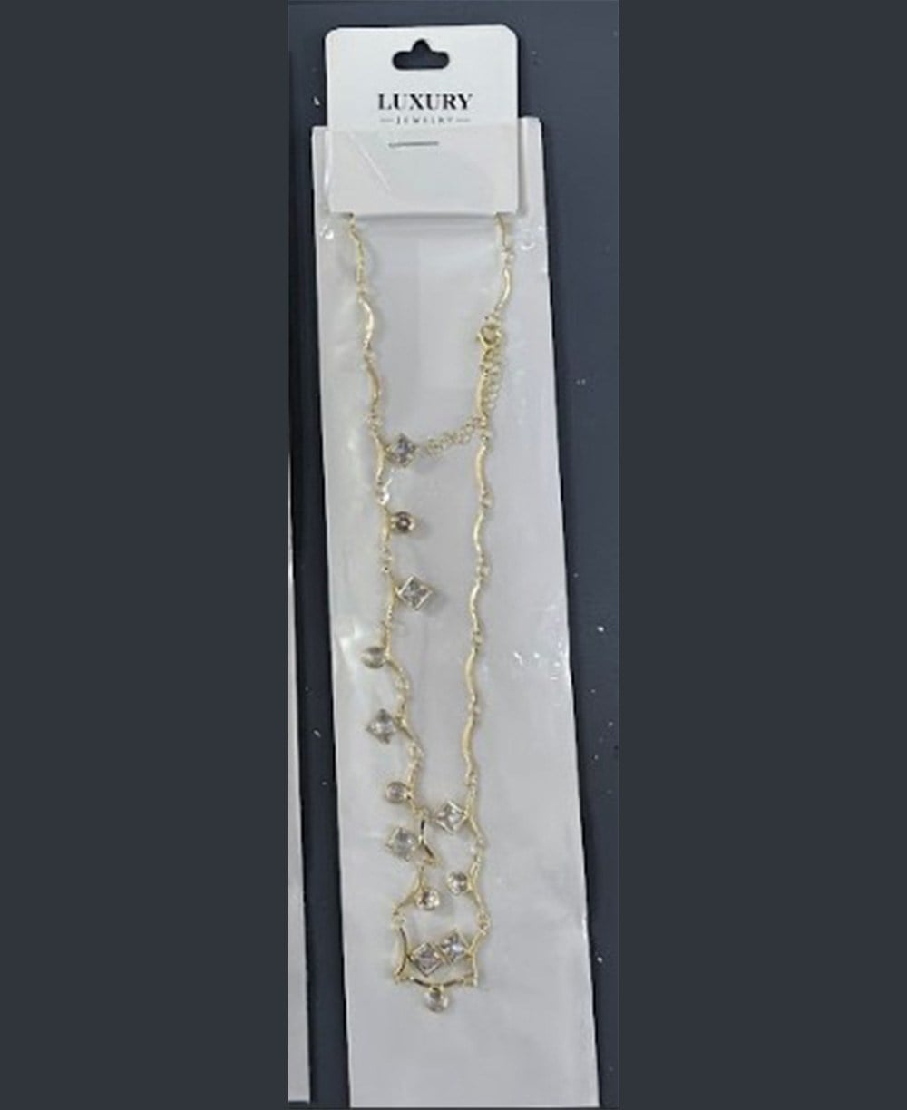 Toptan Paslanmaz Çelik Gold Kare ve Yuvarlak Zirkon Taşlı Lüks Kolye