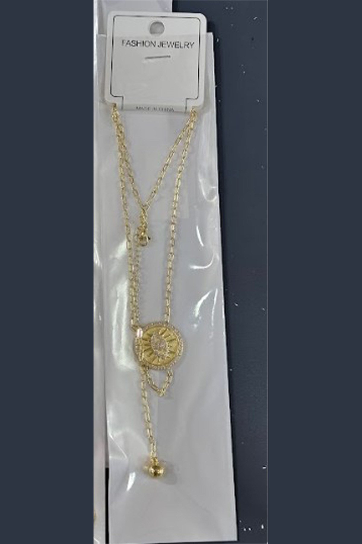 Toptan Paslanmaz Çelik Gold Minimalist Baget Zirkon Taşlı Kolye