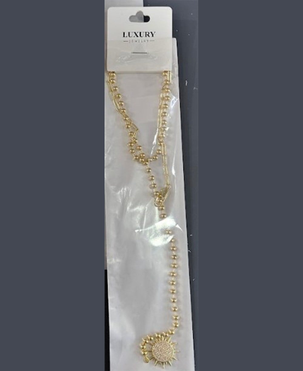 Toptan Paslanmaz Çelik Gold Zirkon Taşlı Büyük Güneş Figürlü Kolye