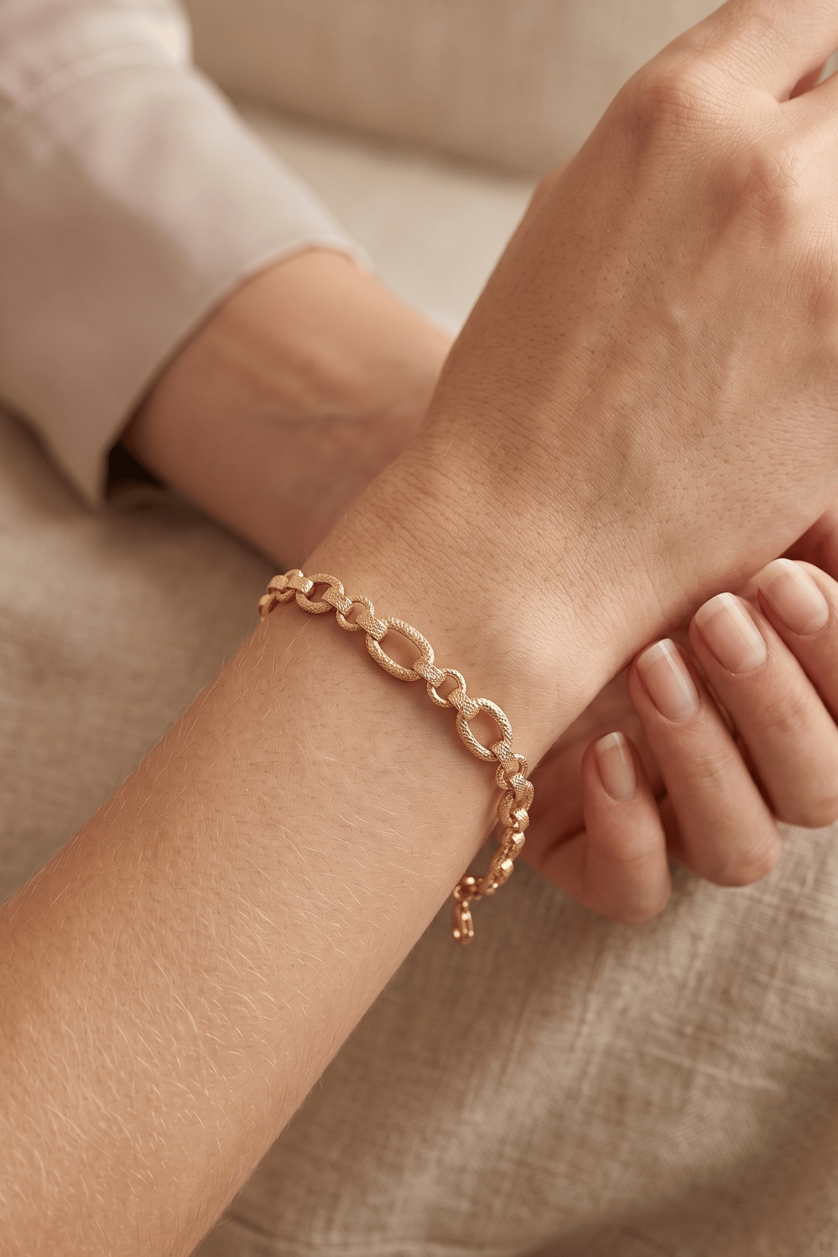 Toptan Xuping Gold Renk Sıralı Motifli Kararmaz Çelik Kadın Bileklik