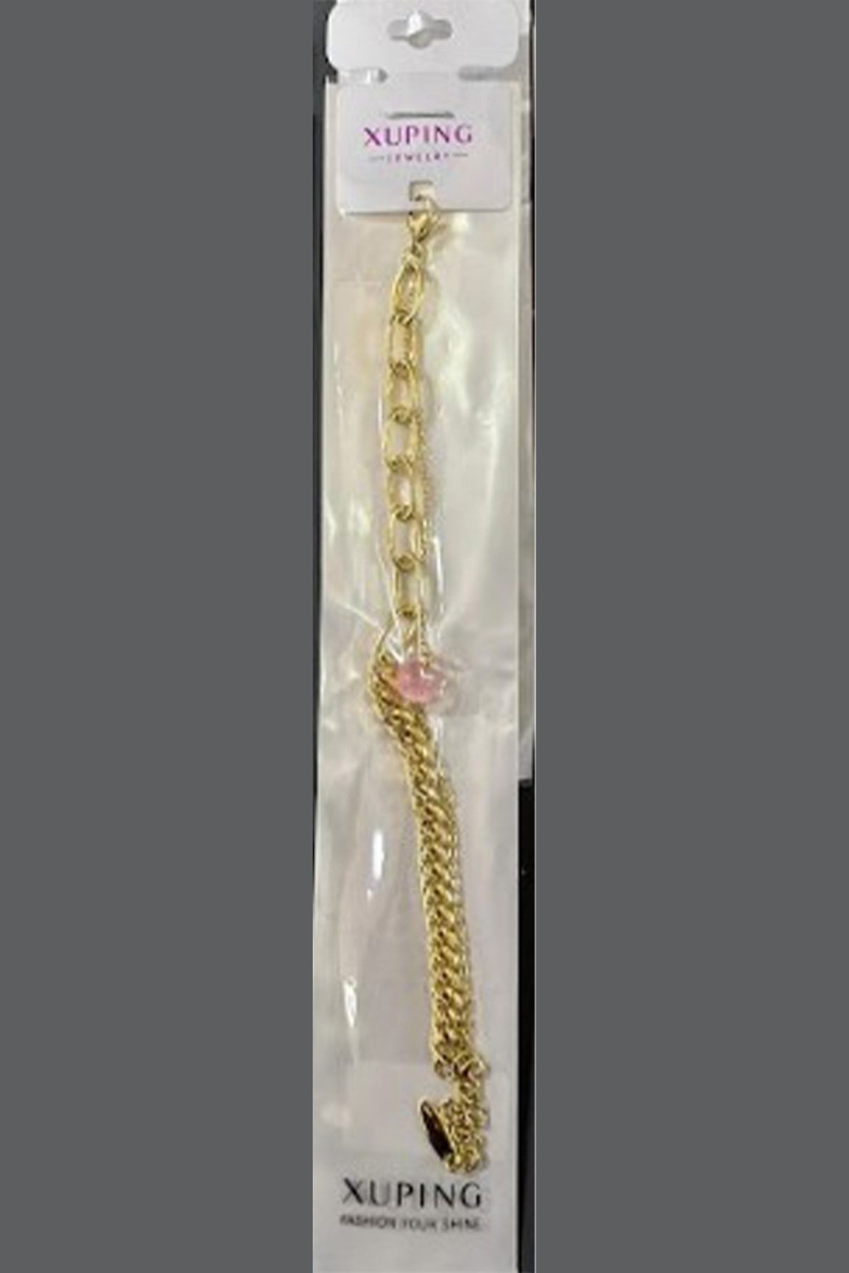 Toptan Xuping Pembe Kalp Taşlı Karışık Zincir Model Çelik Bileklik