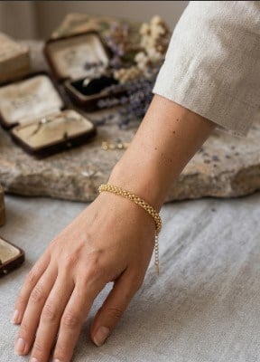 Toptan Zirkon Taşlı Çelik Su Yolu Bileklik - Gold Kaplama VIP Seri