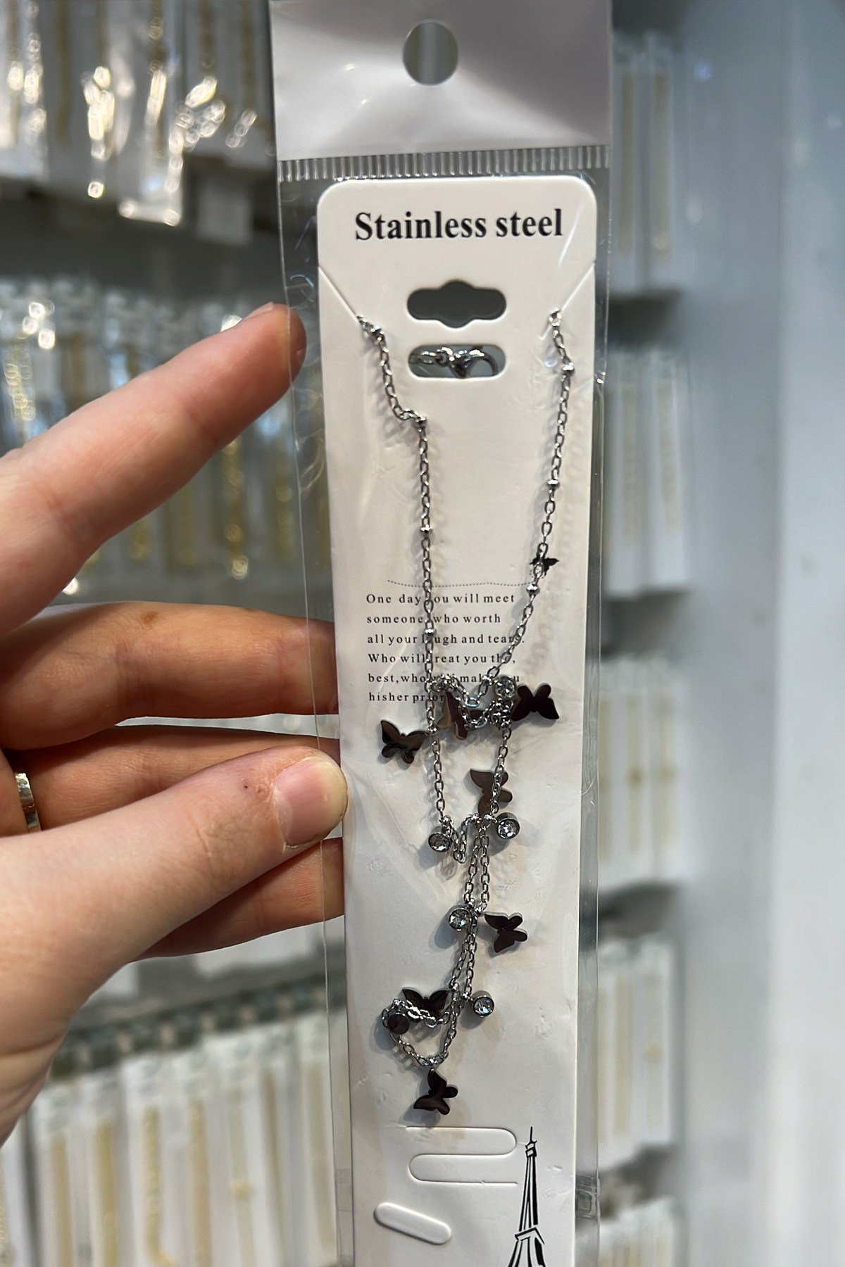 Toptan Zirkon Taşlı ve Kelebek Figürlü Kolye