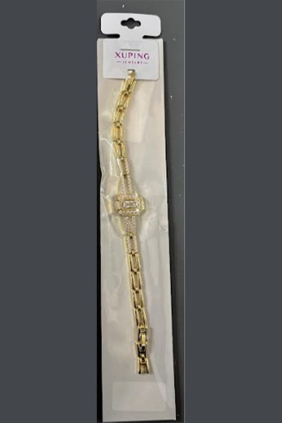 Xuping Toptan Baget Zirkon Taşlı Plaka Model Gold Bileklik