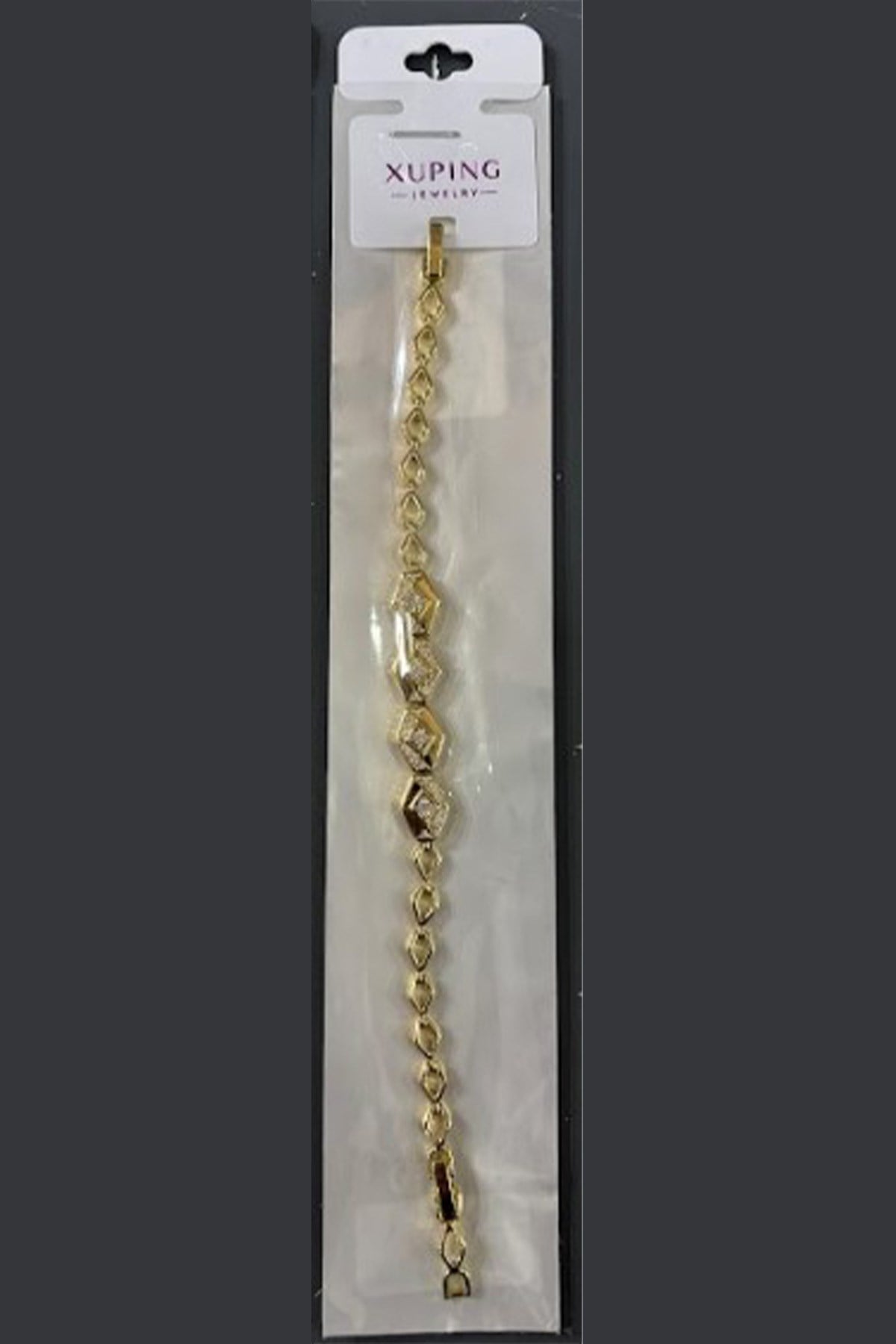 Xuping Toptan Geometrik Bakla Detaylı Zirkon Taşlı Gold Bileklik