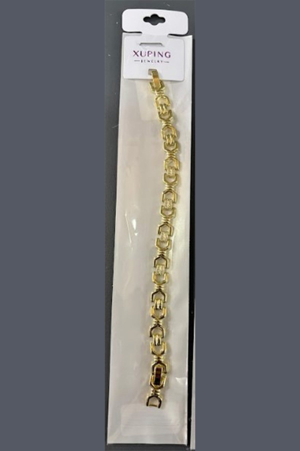 Xuping Toptan Geometrik Bakla Model Zirkon Taşlı Gold Bileklik