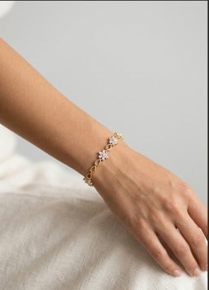 Xuping Toptan Markiz Zirkon Taşlı Çiçek Motifli Gold Bileklik