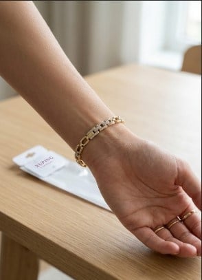 Xuping Toptan Mikro Zirkon Taşlı Geçişli Bakla Model Gold Bileklik