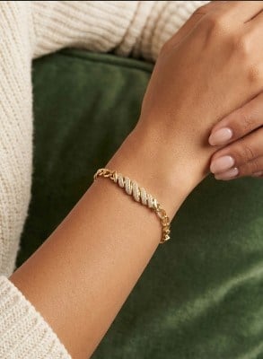 Xuping Toptan Verev Zirkon Taşlı Oval Zincir Model Gold Bileklik