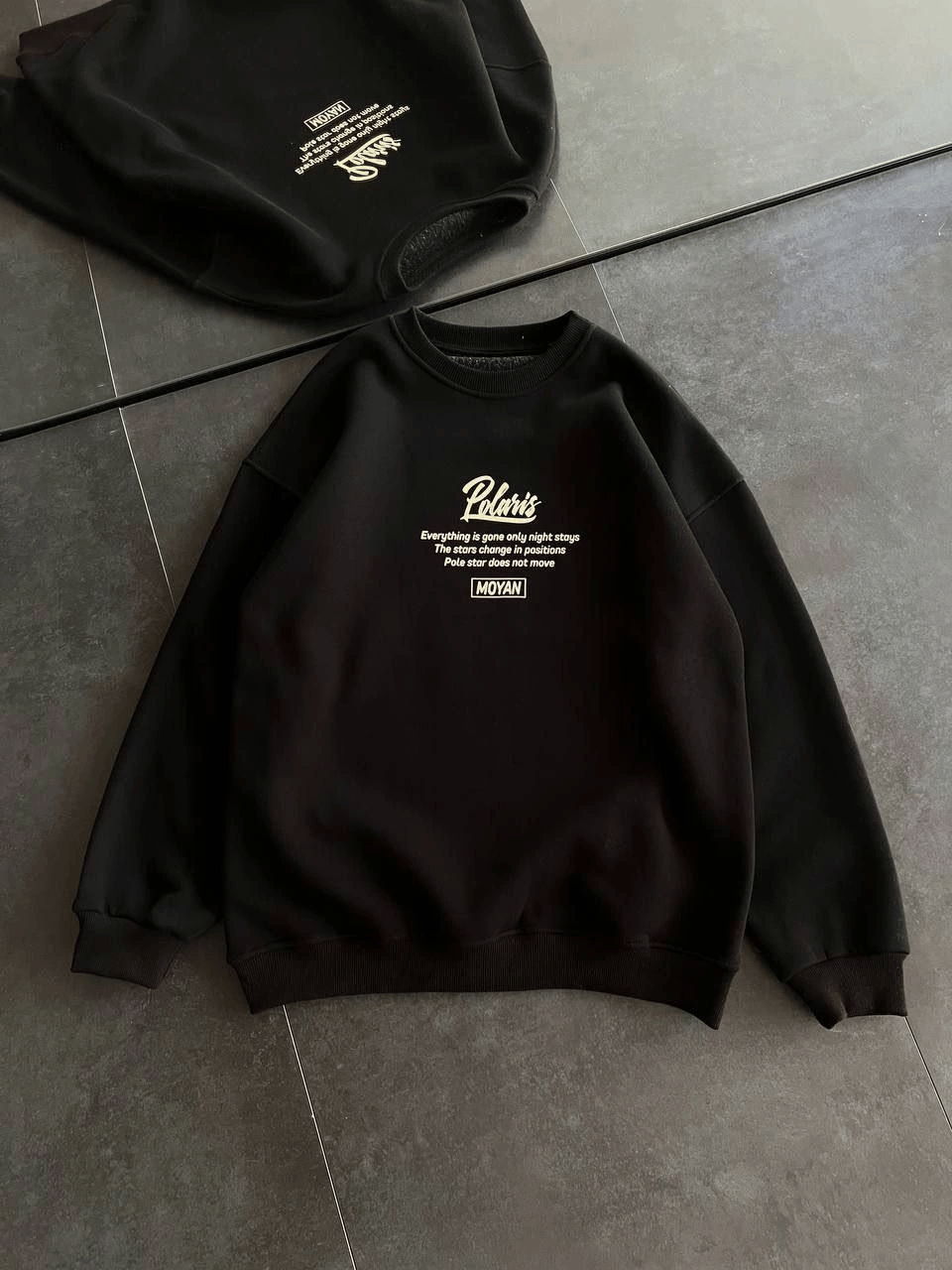 Kadın 3 iplik Pamuklu Bisiklet Yaka Baskılı SweatShirt - Siyah