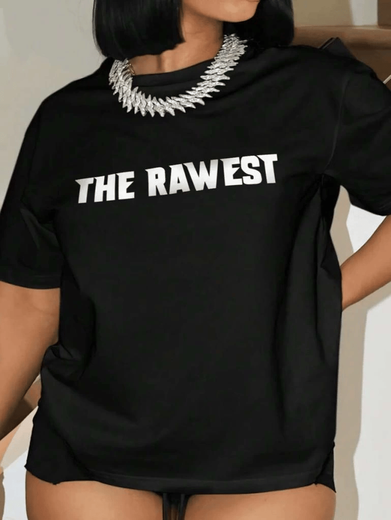 Kadın Baskılı T-Shirt Kısa Kol Bisiklet Yaka Oversize Rahat Kalıp Tişört - Siyah
