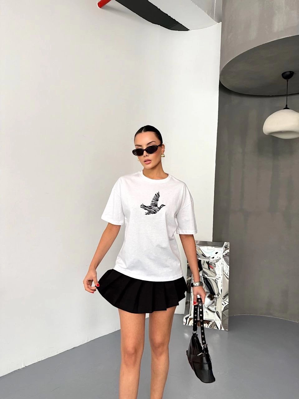 KADIN Baskılı T-Shirt Kısa Kol Bisiklet Yaka Regular Fit Yazlık Tişört - Beyaz