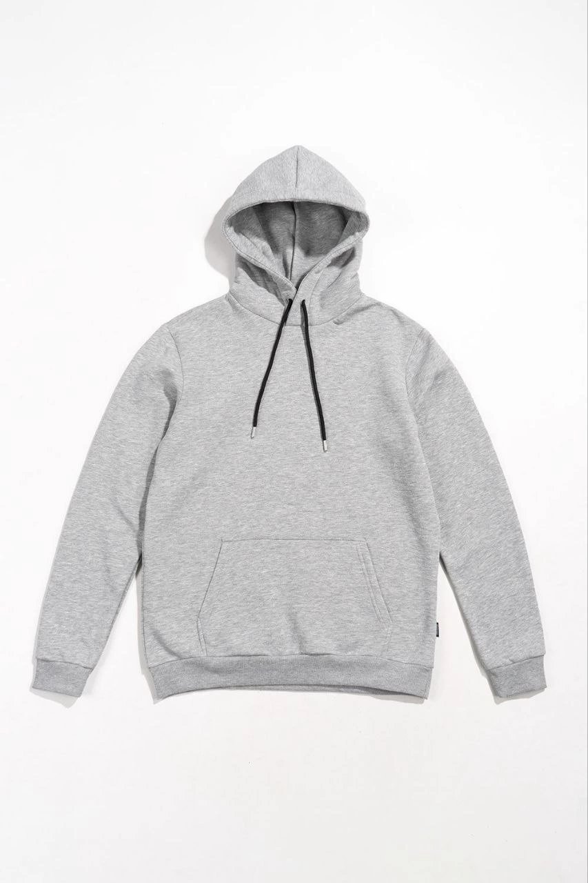Kadın Kapüşonlu Kanguru Cepli 3 İplik Pamuklu Oversize Hoodie Sweatshirt -  Gri