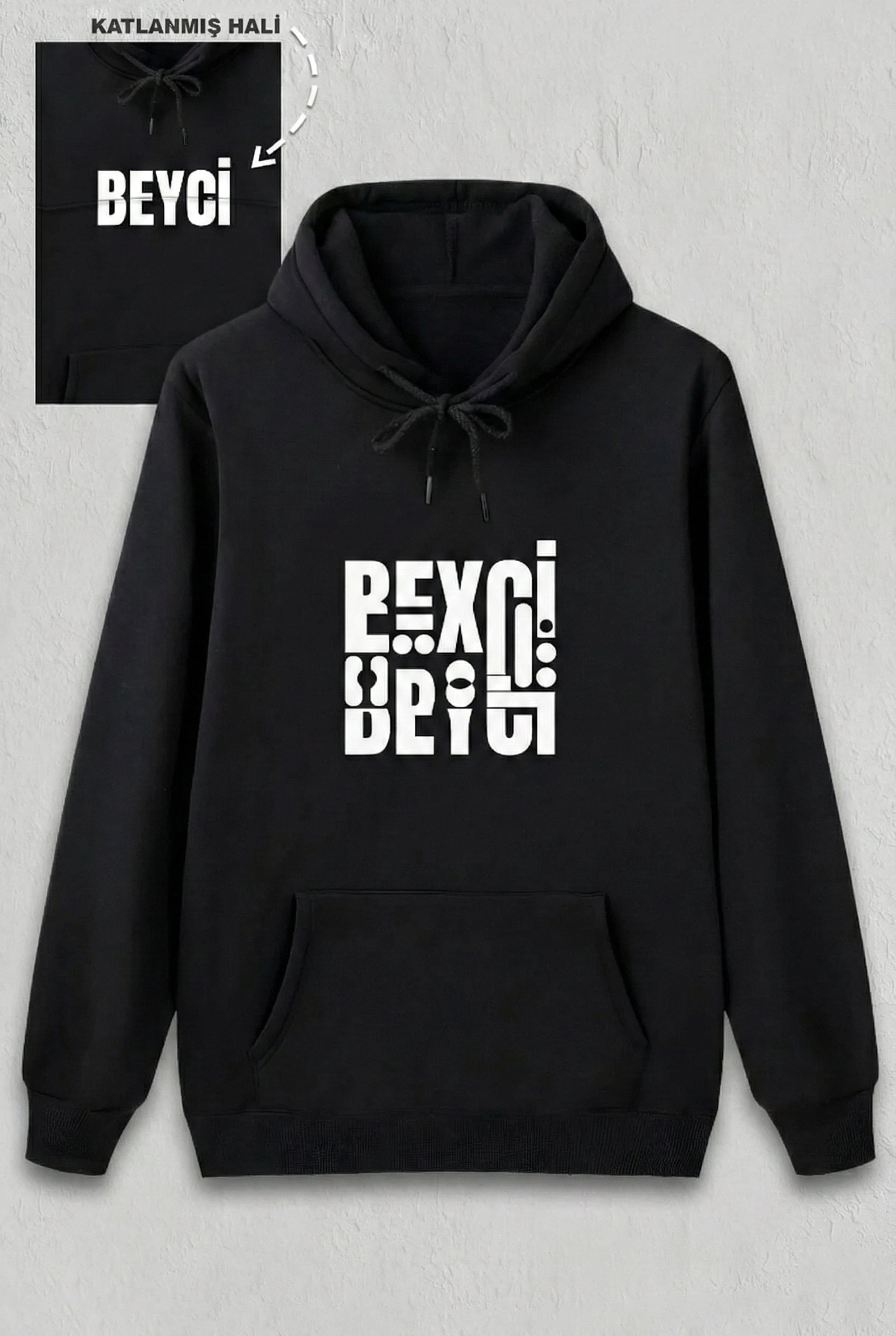 Sevgililer Günü Beyci Hediye Baskılı Oversize Kapüşonlu Sweatshirt - Siyah