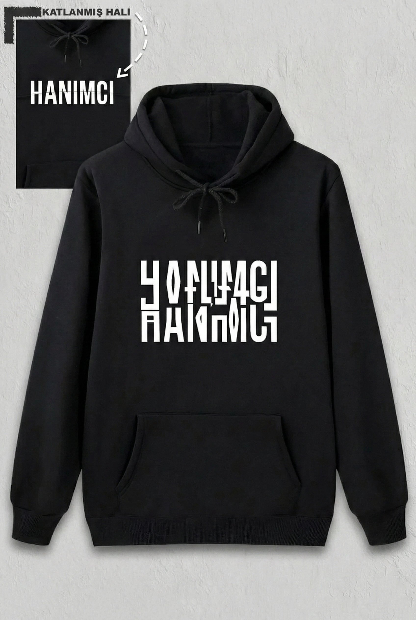 Sevgililer Günü Hanımcı Hediye Baskılı Oversize Kapüşonlu Sweatshirt - Siya
