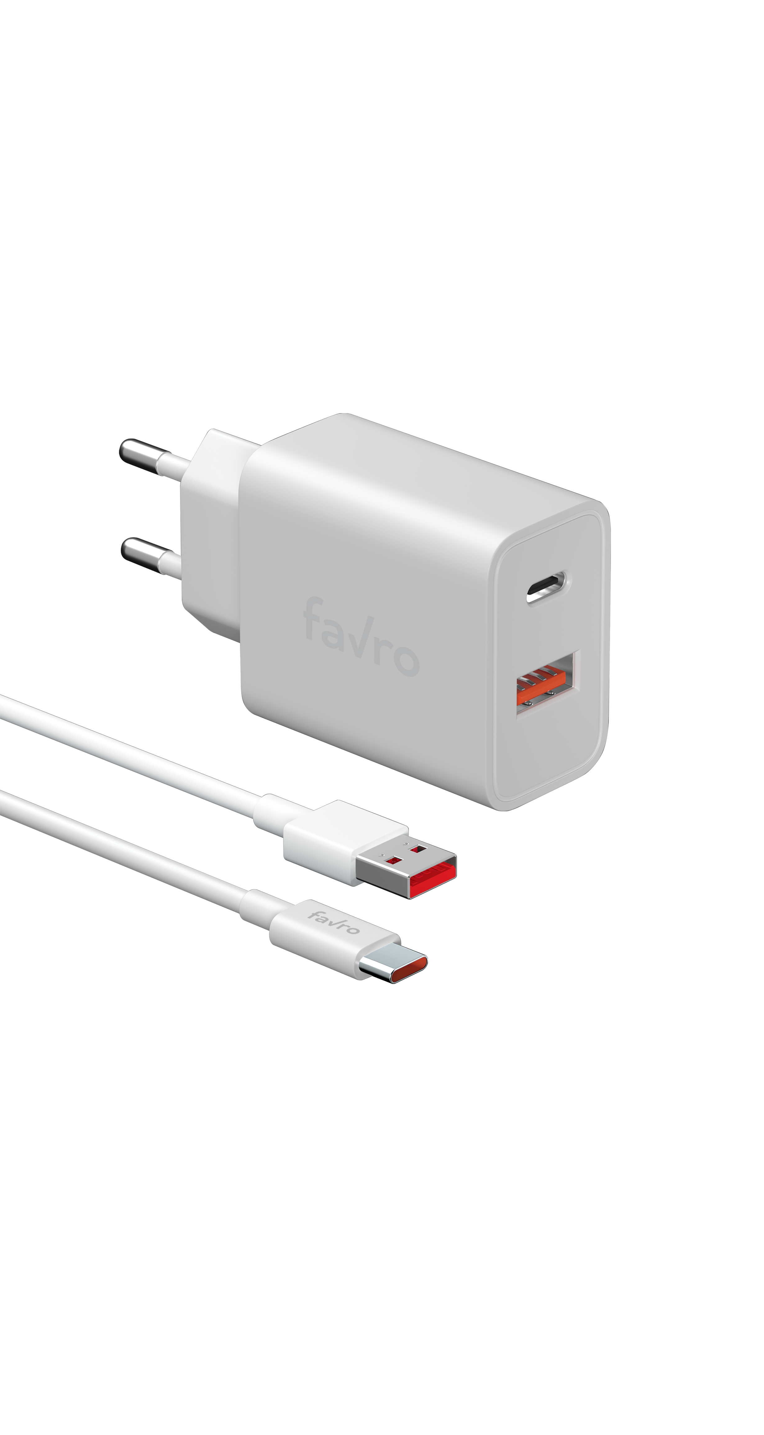 Favro 20W USB-C + USB-A PD Hızlı Şarj Adaptörü + USB-A to Type-C Şarj Kablosu