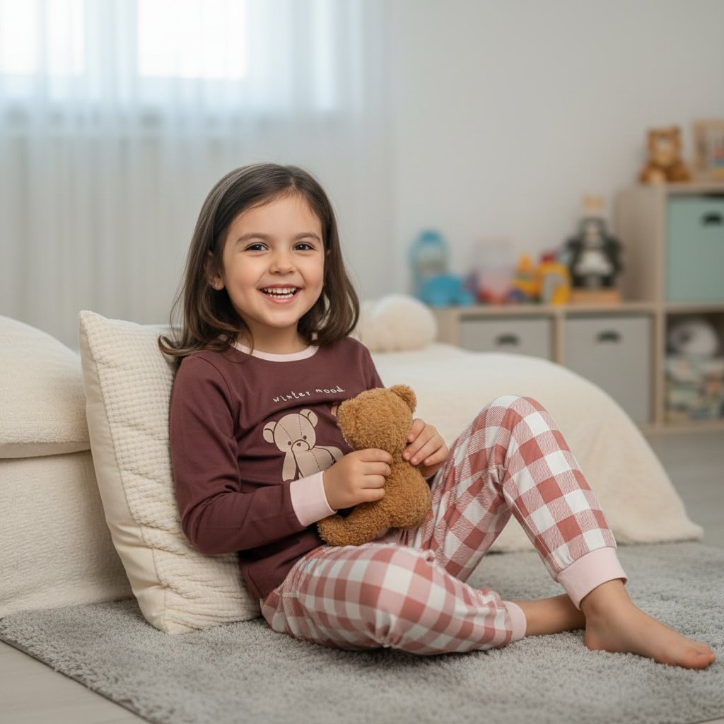 Çocuk Ayıcık Baskılı Kahverengi 2'li Takım CB1028