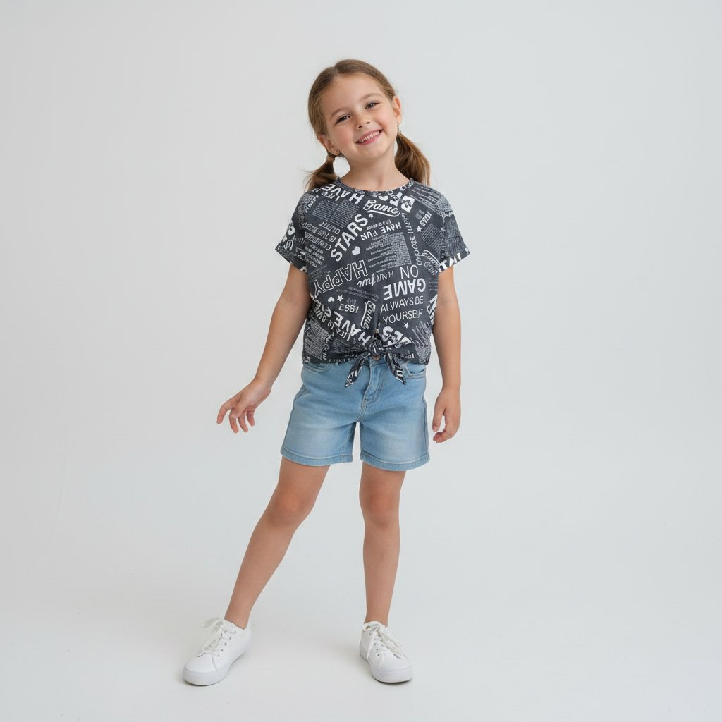 Çocuk Bağlama Detaylı Crop Tshirt CB1021